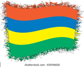 Flag of Mauritius, officially the Republic of Mauritius. Vector illustration of a stylized flag. Shaggy edge.