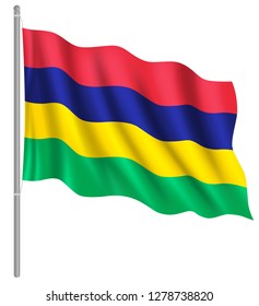 Flag of Mauritius with flag pole waving in wind. Vector illustration