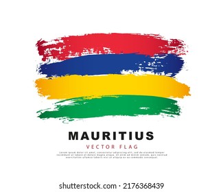 Flag of Mauritius. Red, blue, yellow and green brush strokes drawn by hand. Vector illustration on a white background. Colorful logo of the Mauritian flag.