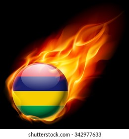 Flag of Mauritius as round glossy icon burning in flame