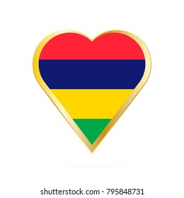 Flag of Mauritius in the shape of Heart, symbol of Love Gold version.