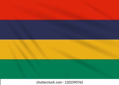 Flag Mauritius swaying in the wind, realistic vector.