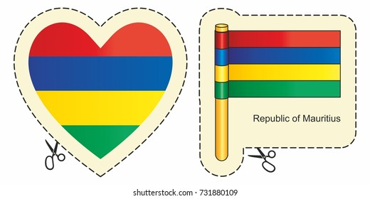 Flag of Mauritius. Vector cut sign here, isolated on white. Can be used for design, stickers, souvenirs.