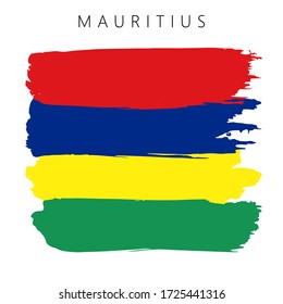 Flag of Mauritius. Vector illustration on white background. National flag with four colors: green, yellow, blue, red. Beautiful brush strokes. Abstract concept. Elements for design. Painted texture.