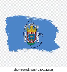 Flag of Melilla from brush strokes. Blank map of Melilla. Kingdom of Spain. High quality map of Melilla and flag for your web site design, logo, app on transparent background.  EPS10.