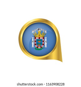 Flag of Melilla, location map pin, pointer flag Melilla, button gold, Icon country . Vector Illustration EPS10.