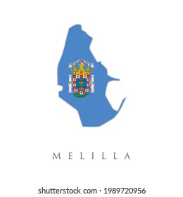Flag of Melilla. Vector illustration. World map. Kingdom of Spain. High quality map of Melilla and flag. Shape map and flag of Melilla country.