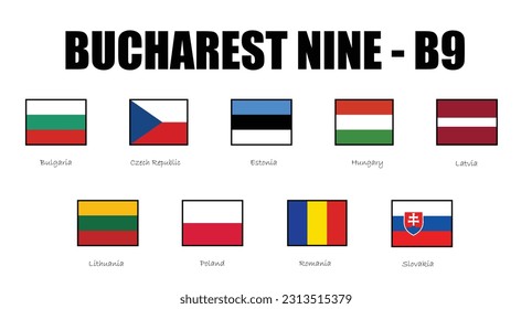 Flag of members of Bucharest nine, B9 members flag