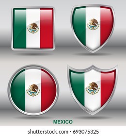 Flag of Mexico in 4 shape collections with clipping path