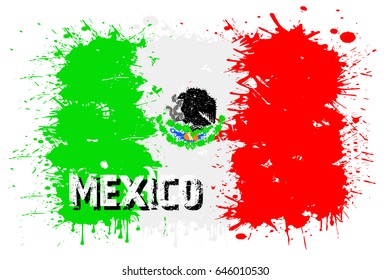 Flag of Mexico from blots of paint in grunge style. Vector illustration