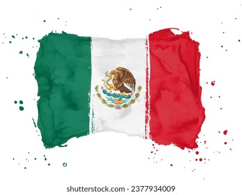Flag of Mexico, brush stroke background.  Flag United Mexican States on white background. Watercolor style for your web site design, app, UI.  EPS10.