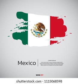 Flag of Mexico with brush stroke, grunge style background vector.