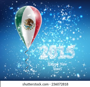 Flag of Mexico. The celebration and gifts. Balloon on Happy New Year. Merry Christmas. The sky sparkles with stars and snowflakes. Vector. Icon. 