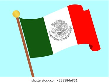 Flag of Mexico, colors, green, white and red, with the eagle in the middle perched on nopales and with a snake in its beak