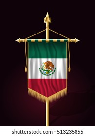 Flag of Mexico. Festive Banner Vertical Flag with Flagpole. Wall Hangings with Gold Tassel Fringing