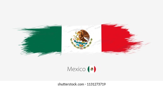 Flag of Mexico, grunge abstract brush stroke on gray background. Vector illustration.