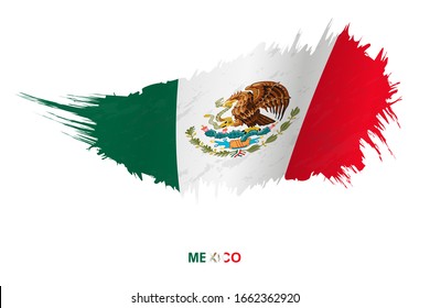 Flag of Mexico in grunge style with waving effect, vector grunge brush stroke flag.
