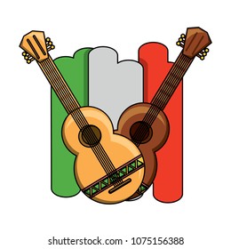 Flag of mexico with guitars