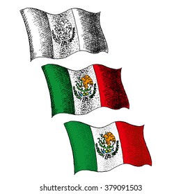 Flag Of Mexico - Illustration - Engraving