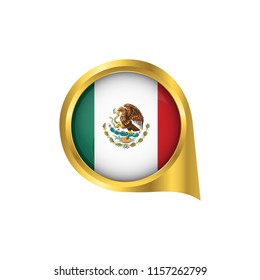 Flag of Mexico, location map pin, pointer flag Mexico, button gold, Icon country . Vector Illustration EPS10.