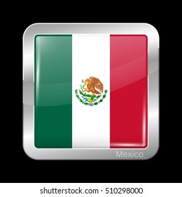 Flag of Mexico. Metal Icon Square Shape. This is File from the Collection Flags of North America