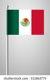 Flag of Mexico. National Flag on Flagpole. Isolated Illustration on Gray Background