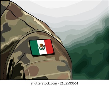 Flag Of Mexico On Soldier Arm. Mexican Army	