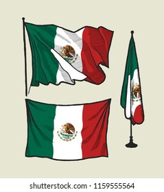 Flag of mexico on the wind illustration set.