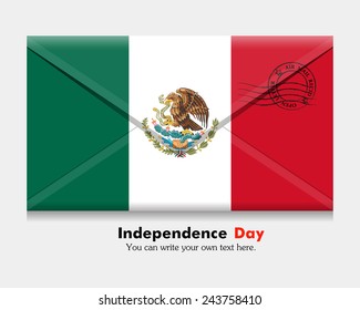 flag of Mexico as an open envelope with a letter. Vector. Icon.
