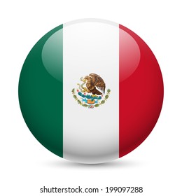 Flag of Mexico as round glossy icon. Button with Mexican flag