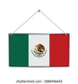 Flag of Mexico. The symbol of the state in the pennant hanging on the rope, 
rectangle hanging. Vector Illustration EPS10. White Background.