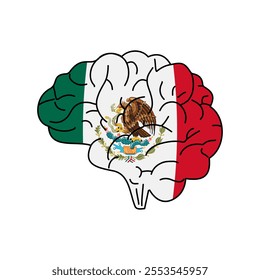 Flag of Mexico. Vector illustration of a combination of a human brain with a country flag on a white background.