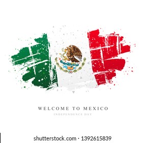 Flag of Mexico. Vector illustration on white background. Brush strokes drawn by hand. Independence Day.