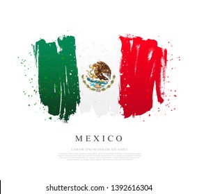 Flag of Mexico. Vector illustration on white background. Brush strokes drawn by hand. Independence Day.