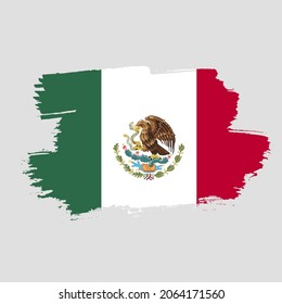 Flag of Mexico. Vector illustration on gray background. Brush strokes drawn by hand. Independence Day.
