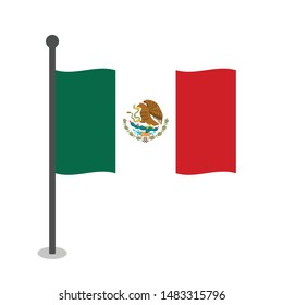 Flag of Mexico waving in pole, vector mexican symbol