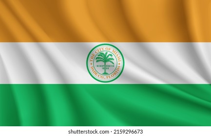 Flag of Miami, Florida, USA. Realistic waving flag of Miami vector background.