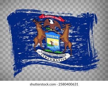 Flag of Michigan from brush strokes. United States of America.  Waving Flag Michigan  on transparent background for your web site design, app, UI. Stock vector. Vector illustration. EPS10.