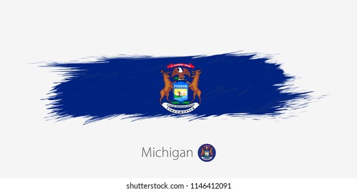 Flag of Michigan US State, grunge abstract brush stroke on gray background.Vector illustration.