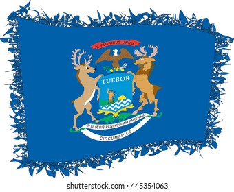 Flag of Michigan. Vector illustration of a stylized flag. Shaggy edge.