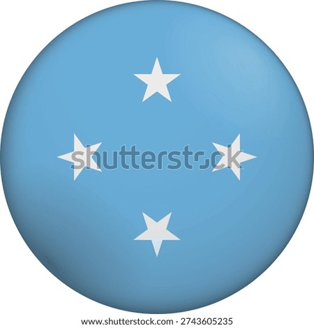 Flag of Micronesia. Glossy circular flag. Button appearance. 3D Icon Design with depth. Professional, tactile look. Perfect for representing national identity in digital interfaces and perfect for websites