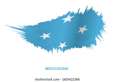 Flag of Micronesia in grunge style with waving effect, vector grunge brush stroke flag.