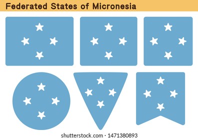 Flag of Micronesia. Flag icon set of six different shapes. Vector Illustration.