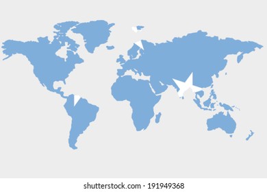 The flag of Micronesia in the outline of the world