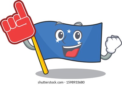 Flag micronesia Scroll mascot cartoon style with Foam finger