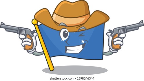 Flag micronesia Scroll mascot performed as a Cowboy with guns