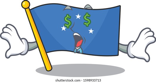 Flag micronesia Scroll with Money eye cartoon character style