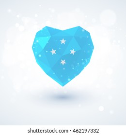 Flag of Micronesia in shape of diamond glass heart in triangulation style for info graphics, greeting card, celebration of Independence Day, printed materials 