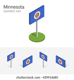 Flag of Minnesota (State of Minnesota, USA), vector set of isometric flat icons, 3D style, different views. Editable design element for banner, website, presentation, infographic, poster, map. Eps 10