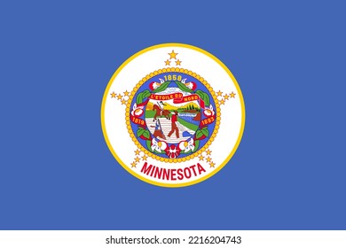 Flag of Minnesota, symbol of USA federal state. Full frame federal flag of Minnesota with seal of state displayed in center on blue field vector illustration